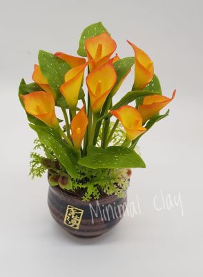 ดอกไม้ดินไทย (Calla Lily) # งานดินปั้น)#Clay flower ขนาด  7× 13 ซม.