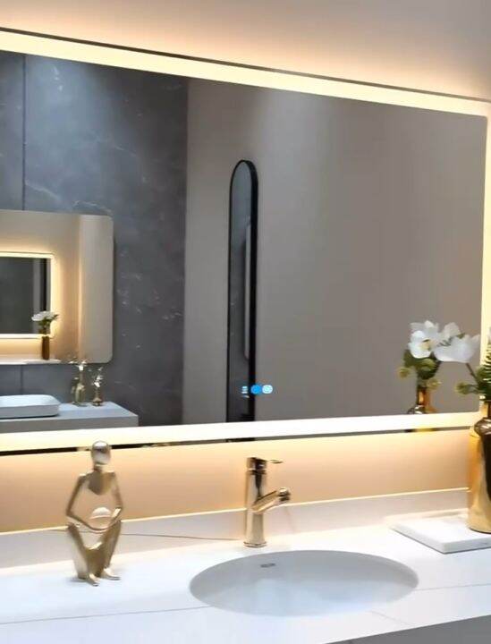 Defogging mirror for bathroom LED Mirror Decorative Wall Mounted Rectangle Frameless Front