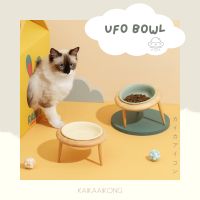 พร้อมส่ง UFO BOWL ? ชามข้าวเซรามิคพร้อมฐานไม้โอ๊ค ทรงจานบิน UFO ? ชามแมว ชามสัตว์เลี้ยง ชามแมวเซรามิก ชามแมวปรับได้ ชามแมวยกสูง