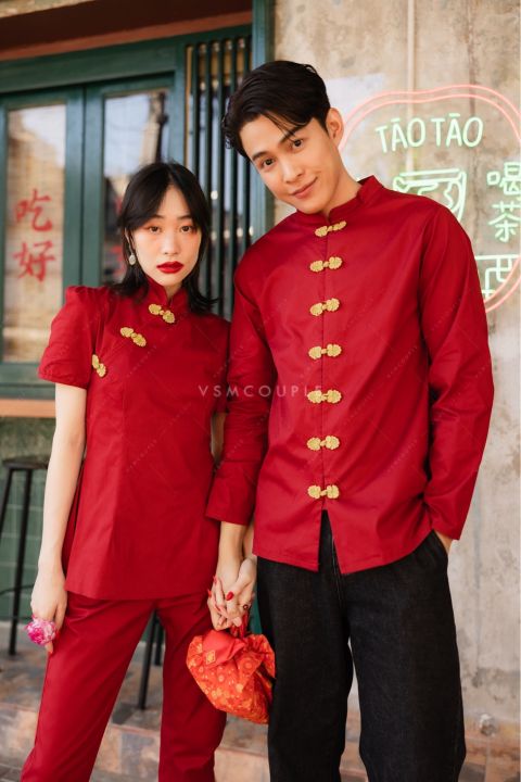 vsm-couple-4234-ชุดคู่รัก-ชุดคู่กี่เพ้า-ชุดกี่เพ้าสวยๆ-ชุดใส่ตรุษจีน-ชุดคู่สีแดง
