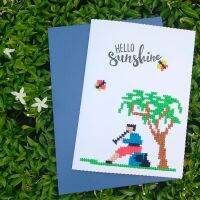 การ์ดอวยพร ปักมือ ลาย Hello Sunshine