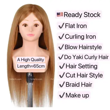 Mannequin Head 70% Real Hair, Cosmetology Doll Head for Hair Styling,  Braiding, Makeup Practice & Training -Blonde Color 