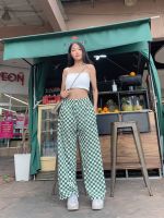 กางเกงขากระบอกกว้าง ลายตารางปักลาย CHECKERED PANTS