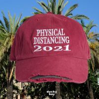 DUCKYBOY RIPPED CAP - PHYSICAL DISTANCING (MAROON) หมวกแก๊ป สีแดงมารูน