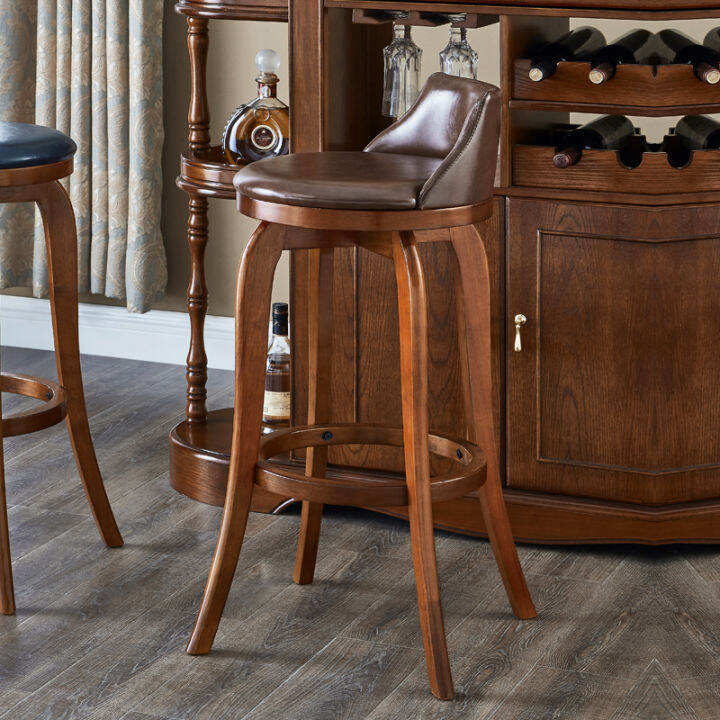 American Leisure Bar Chair Home Backrest Solid Wood Bar Chair Stool Bar