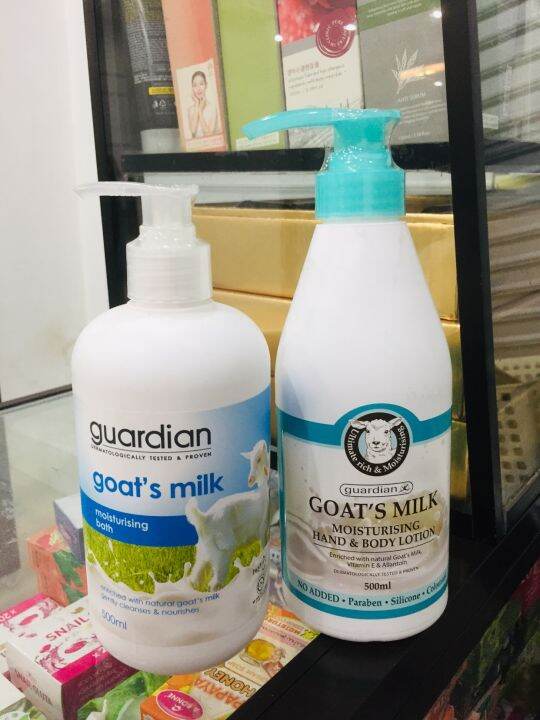 GUARDIAN GOATS MILK BATH 500ml + GOATS MILK MOISTURIZING HAND and BODY LOTION 500ml SET 2
