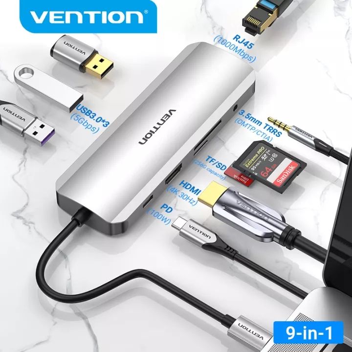 Vention USB C Hub USB C to HDMI USB 3.0 PD Adapter 4K VGA PD RJ45 3.5mm USB  3.0 Dock for MacBook Pro Accessories USB-C Type C 3.1 Splitter USB HUB