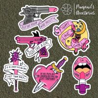 ?? พร้อมส่ง : ?? เข็มกลัดเซ็ทปืน,ลิปสติกและหัวใจสีชมพู | Pink Gun, Lip Stick &amp; Heart Enamel Brooch Pin Set.