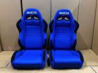 เบาะแต่ง  Sparco corza ทรงหูแยก งานผ้า สีน้ำเงินขิบ3จุดสีดำ  หลังผ้า ปรับเอนนอนได้ พร้อมรางเลื่อน มีแบบคู่ และ เเยกขายเป็นข้าง งาน เทียบเลยจ้า