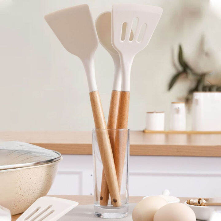 Wooden Handle Spatula Heat Resistant Food Grade Silicone Kitchen