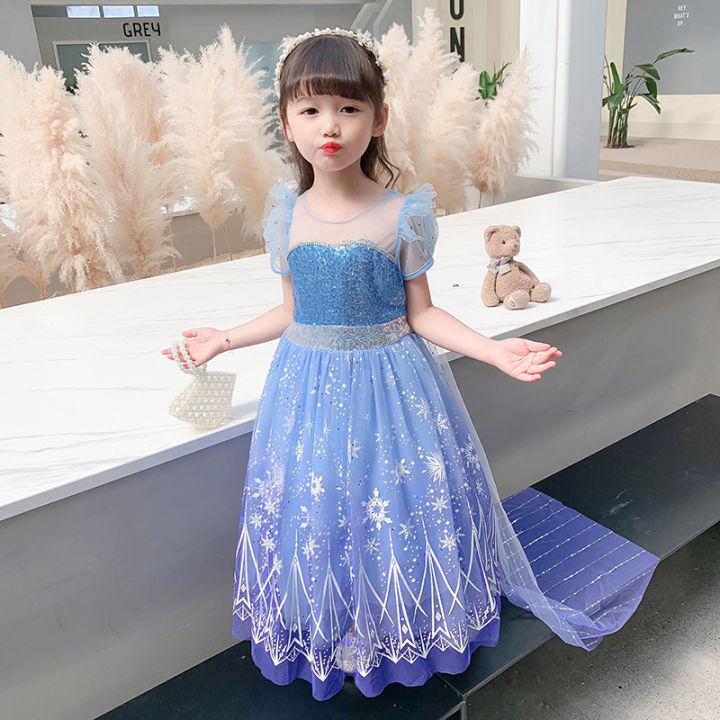 Váy công chúa Elsa màu xanh tím kèm tà dài cho bé gái 3-11 tuổi ...