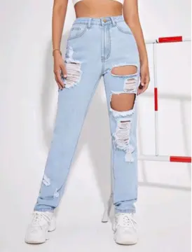 Extreme Distressed Roll Hem Boyfriend Jeans