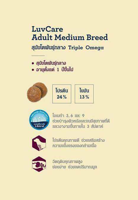 9kg-luvcare-adult-medium-breed-triple-omega-อาหารเม็ดสุนัขโตพันธุ์กลาง