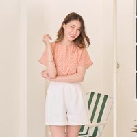 TheGarden1st เสื้อแขนสั้นติดกระดุมหลัง - Mille Crape Top Baby Peach Pink Color