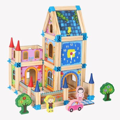 ตัวต่อไม้สร้างบ้านเสริมพัฒนาการ 128ชิ้น  - Master of Architecture Building Blocks Wooden toys ตัวต่อไม้