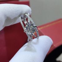 แหวนเพชร Moissanite เหลี่ยม H&amp;A D-VVS1 เงินแท้ 92.5% -A7299