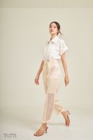 TuTTi Pailin linen lace pants กางเกงผ้าลินินเย็บสลับผ้าลูกไม้คอตต้อน กางเกงลำลอง กางเกงผ้าลูกไม้