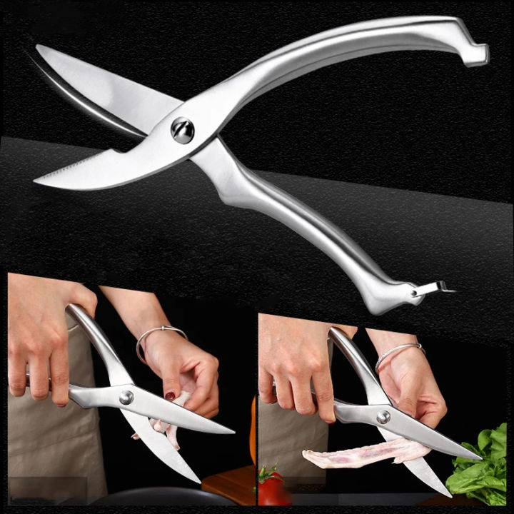 Heavy Duty Stainless Steel Poultry Shears For Bone, Chicken, Meat, Fish,  Seafood, Vegetables. Premium Spring Loaded Food Scissors. One piece Kitchen
