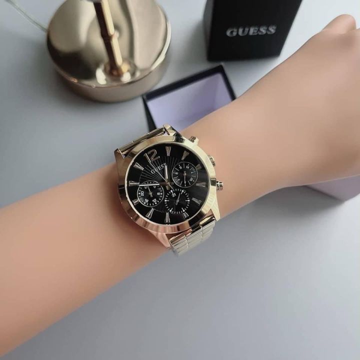 นาฬิกาข้อมือ-guess-ladies-skylar-watch-สาย-stainless-สีทอง-หน้าปัดดำ-ขนาด-42-มิล