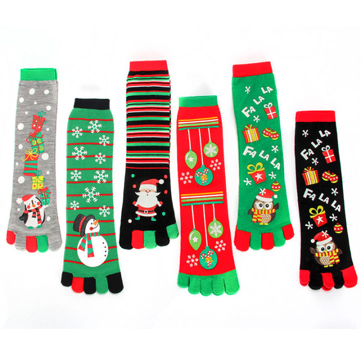 Cross-Border Women's Autumn Christmas Socks Toe Socks Stretch High Toe ...