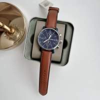 ✨ของแท้100%✨ นาฬิกาข้อมือ Fossil BQ2163 Mens Brown Leather Strap Blue Dial Chronograph Watch