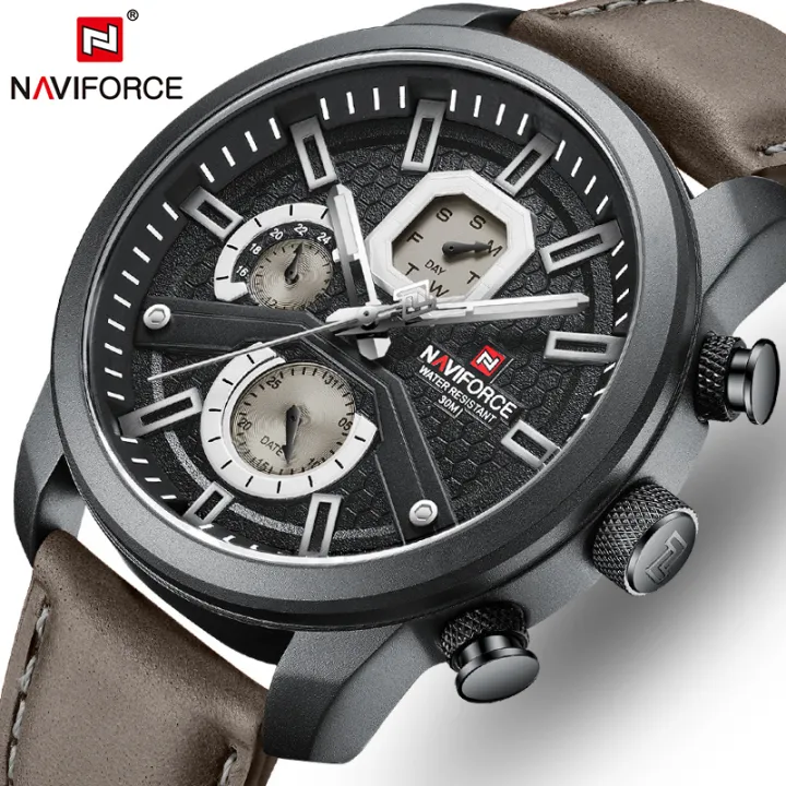 NAVIFORCE Top Original Brand Military Men's Watch Casual Quartz Leather ...