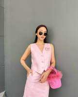 HOLIC099 //PINK  WAISTCOAT WITH FRONT SLIT MIDI SKIRT (รอบส่ง 18/09)