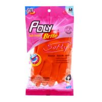 POLY-BRITE ถุงมือยางธรรมชาติ (Size M) SOFTY สีส้ม