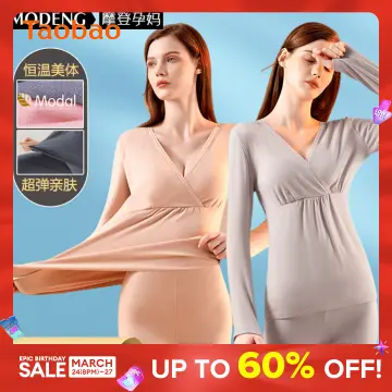 Heattech Long Johns Set for Pregnant Women, Pure Cotton Confinement  Clothing, Postpartum Nursing, Thin Thermal Underwear