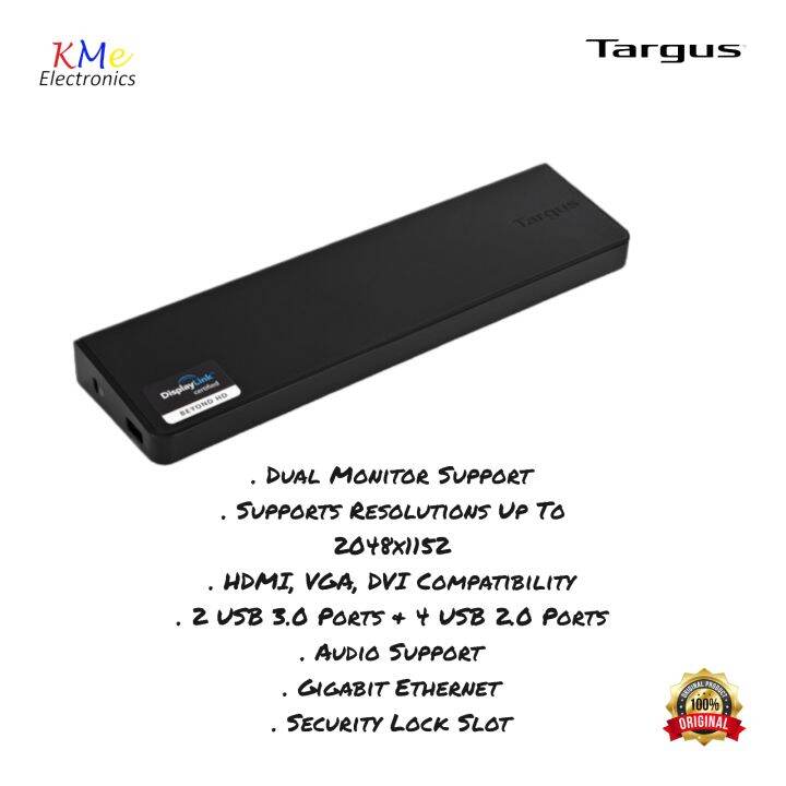 Targus ACP70USZ Universal USB 3.0 Docking Station Dual HD Video with