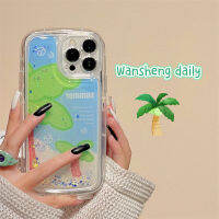 เคสโทรศัพท์มือถือลายภาพสีน้ำมันลายต้นมะพร้าวกากเพชรทรายไหลสดใสแบบอินสตาแกรมสำหรับ iphone13 PROMAX iPhone 13เคสนิ่มซิลิโคนกันกระแทกไอเดียสร้างสรรค์คลุมมิดสำหรับผู้หญิงแบบใหม่11 14Pro 12 14PM