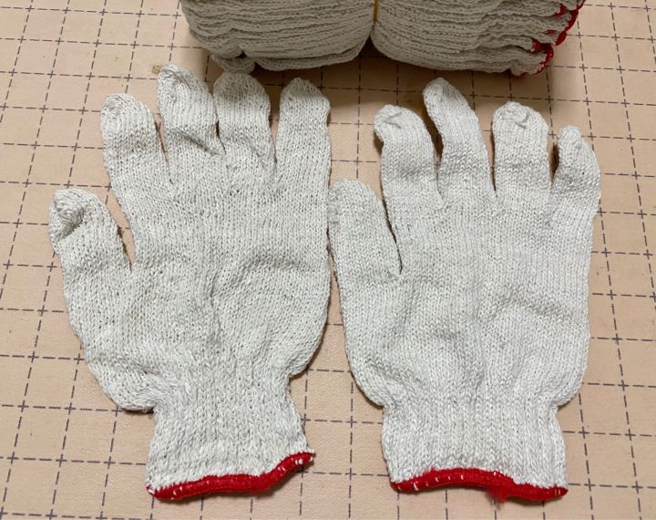 ถุงมือผ้าสีขาวขอบแดง-ถุงมือผ้าขาว-ถุงมือ-ถุงมือผ้า-มัด12คู่