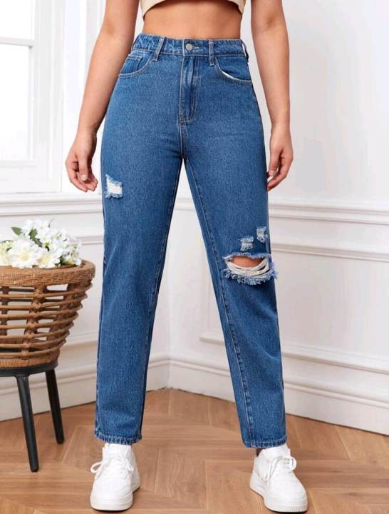 Ripped straight leg jeans | Lazada PH