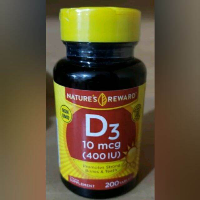 Vitamin D3 400iu (10mcg) 200 tablets EXPIRY Dec. 2023 Nature's Reward