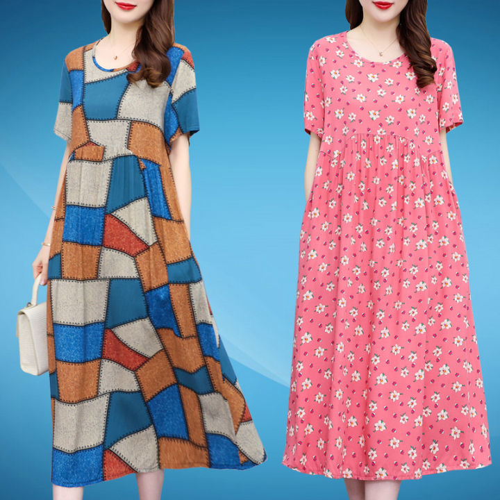 Trang Phục Mùa Hè Cho Mẹ Kiểu Tây Váy Liền Thân Váy Dài Quá Đầu Gối