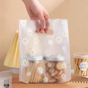 50pcs Transparent Plastic Bag With Handles Clear Gift Packaging Bag Food  Cookies Bread Supermarket Plastic Bags