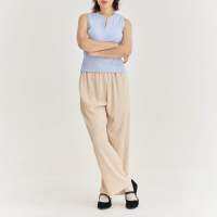 Theremin New beach pants (white, black, light beige) กาวเกงยายาวทรงกระบอกผ้ายืดเอวยางยืด