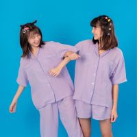 croffle taro pajamas ชุดนอนผ้าย่นไม่มีวันยับ สีม่วงขอบฟ้า ?