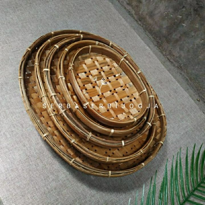 Cod Piring Lalapan Bambu Piring Bambu Oval Natural 1 Set Isi 5