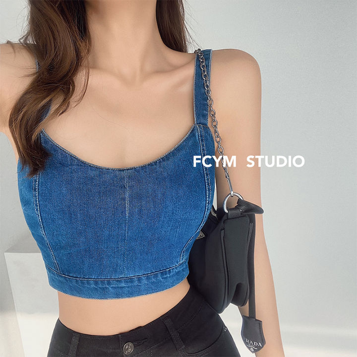 European And American Street Strap Denim Camisole Womens Outer Wear 2022 Summer Sexy Hot Girl 4788