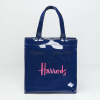 Harrods กระเป๋าช้อปปิ้ง PVC กันน้ำความจุขนาดใหญ่กระเป๋าใส่ปิ่นโตลายตัวอักษรกระเป๋าสะพายไหล่แบบหิ้ว