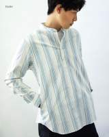 bank’s striped band collar pullover shirt long sleeve in Japanese cotton. เสื้อเชิ๊ตคอจีนแขนยาว ทรงหลวม ลายขีด