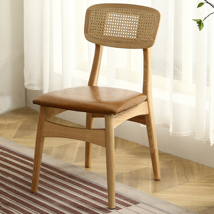 Nordic Simple Solid Wood Chair Rattan Dining Chair Household Restaurant ...