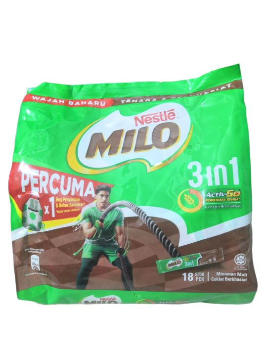 พร้อมส่ง​ Milo​ 3in​1​ ไมโล​ นำเข้าจากประเทศมาเล​เซีย​ ขนาดบรรจุ​ 18ซอง*33กรัม