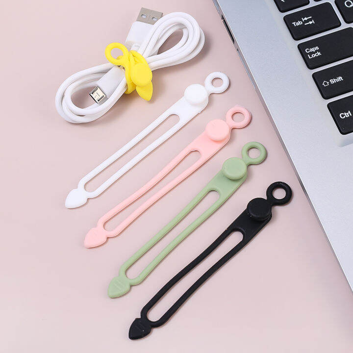 6Pcs Reusable Cable Ties Elastic Silicone Cord Organizer Straps for ...