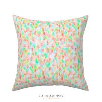 Square Throw Pillow Cover - Floral point ปอกหมอนลายจุดดอกไม้สีเขียว ??