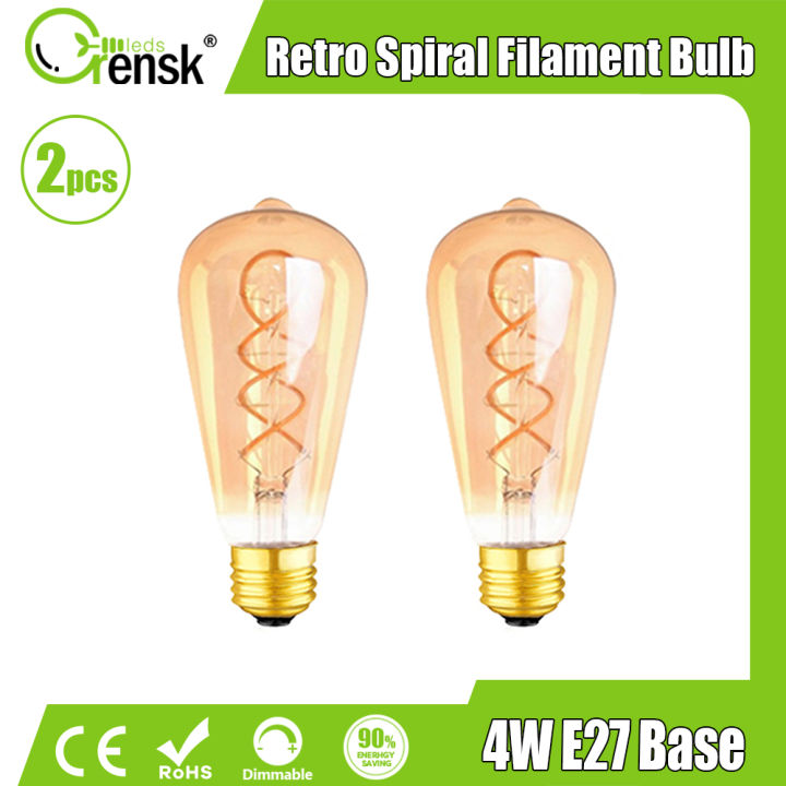 2 Packs E27 LED Spiral Filament Bulbs Creative Retro 4W Amber