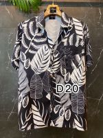 เสื้อฮาวายวินเทจ เสื้อเชิ้ตลายขาวดำ D20