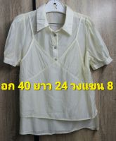 B93.. เสื้อ browse คอปกแขนพองตุ๊กตา Detail แต่งกั๊ก ผ้า 2 ชิ้นเย็บติดกัน สีเหลืองอ่อน ผ้ามันเงา ผ้าบาง คล้ายผ้าแก้ว งานน่ารักเก๋สวมใส่สบาย