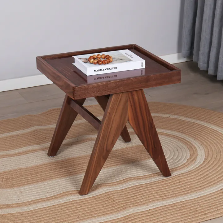 Nordic MidAncient Rattan Solid Wood Small Tea Table Tempered Glass